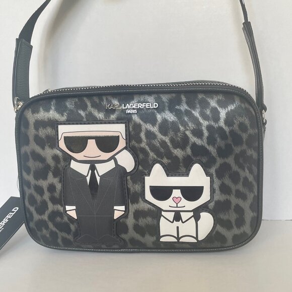 Karl Lagerfeld Maybelle Crossbody Black Ikons Leopard Airpods Coin Case - Picture 3 of 13